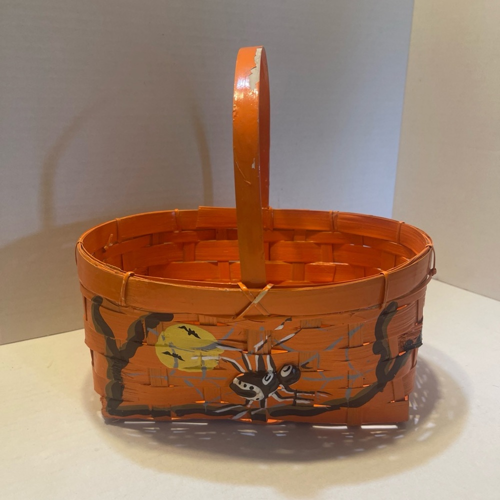 Halloween Orange Woven Basket with Spider Design